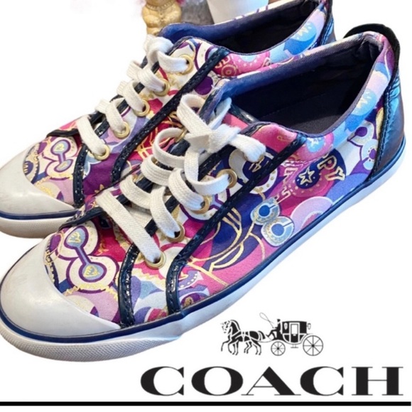 PURPLE POPPY GRAFFITI COACH SNEAKERS!! Size 6! - Picture 1 of 8